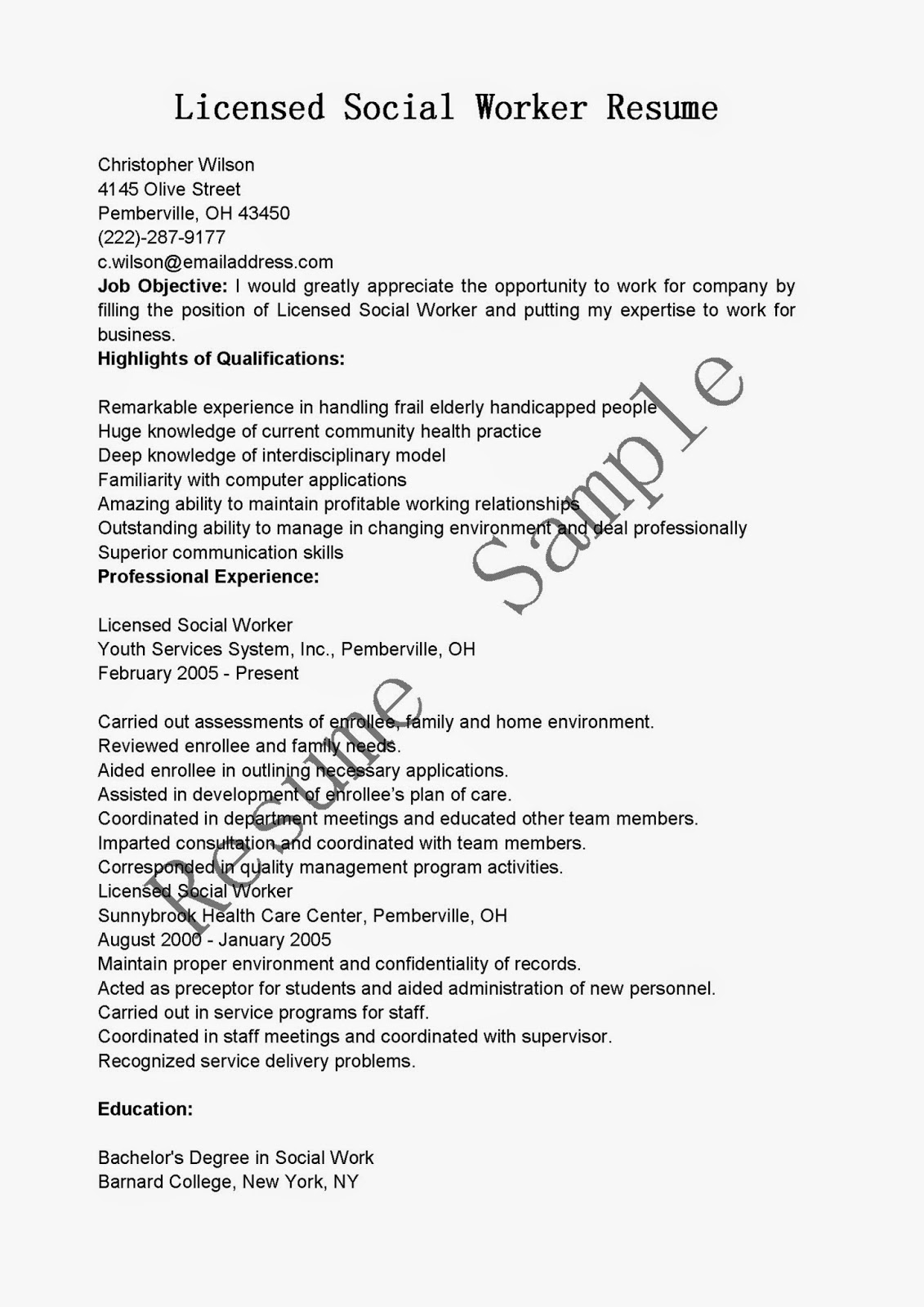 Foster care case worker resume